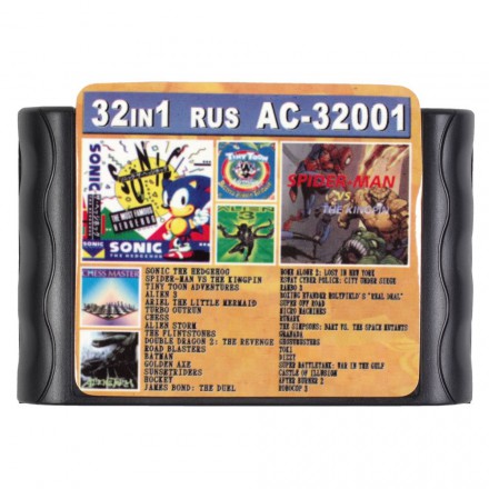 Картридж Sega 32 в 1  (AC-32001)  SPIDER-MAN/TINY TOON /ALIEN 3+.. 