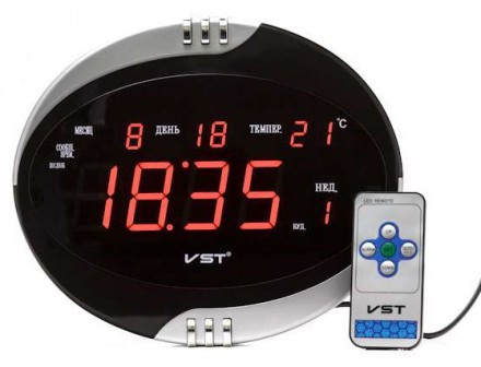 Часы электронные настенные VST 770Т-1 красные цифры c блоком питания 