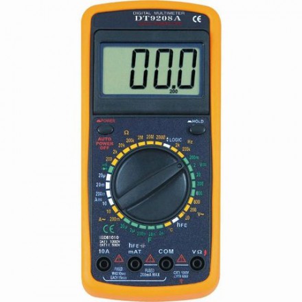 Цифровой мультиметр DT 9208 с термопарой, функцией измерения частоты, звуковой прозвонкой резиновым чехлом 