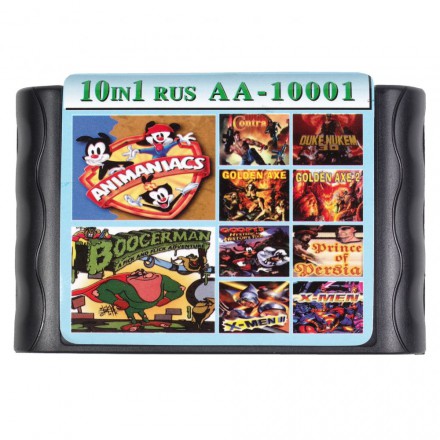 Картридж Sega 10 в 1 (AA-10001)  ANIMANINCS/ BOOGERMAN/ CONTRA/ DUKE NUKEM 3D+.. 