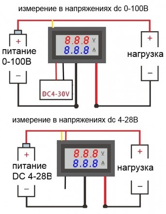 Цифровой вольтамперметр (вольтметр + амперметр) DC 0-100В, 0-10А 