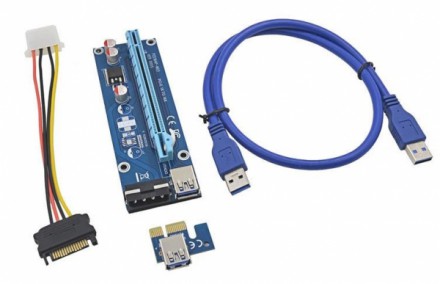 Райзер PCI E x1 x16 USB 3.0 006 питание Molex+ SATA 