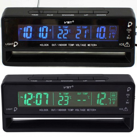 Автомобильные часы  VST  7010V для авто машины с подсветкой, вольтметром и термометром 
