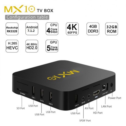 Смарт тв приставка MX10   Android Smart Tv Box 4/32 