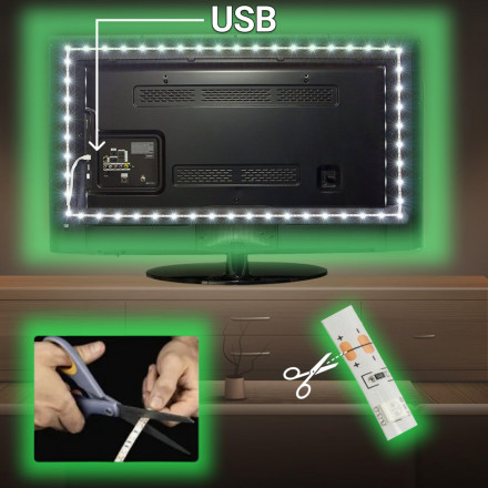 USB cветодиодная LED лента подсветка для телевизора и монитора зеленая 1 м IP65 
