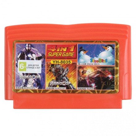Картридж для Dendy 4 в 1 (YH 8035) ROBOCOP 1+ROBOCOP 2+SNOW BROS+DANGEROUS DRIVING 