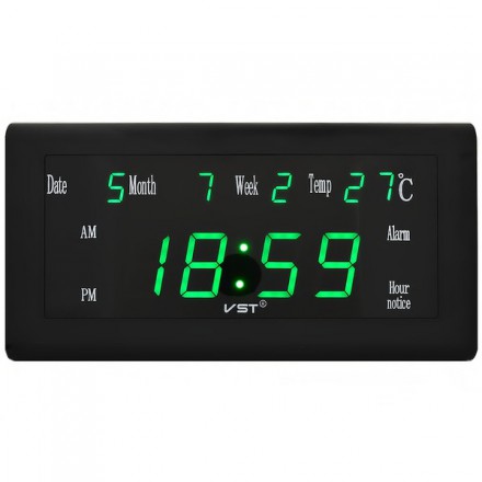Часы электронные настенные VST 780W-4 зеленые цифры с c блоком питания 
